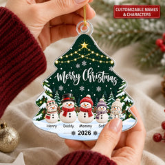 Merry Christmas Snow Family - Personalized Custom Shape Mica Ornament - Christmas Gift For Family