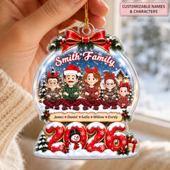 Christmas Family Snow Globe - Personalized Custom Shape Mica Ornament - Christmas Gift For Family