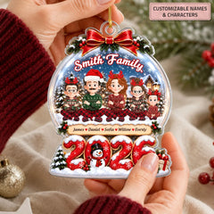Christmas Family Snow Globe - Personalized Custom Shape Mica Ornament - Christmas Gift For Family