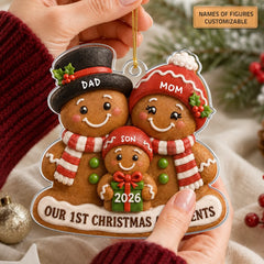 Gingerbread Family - Personalized Custom Shape Mica Ornament - Christmas Gift For Family