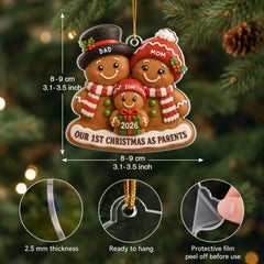 Gingerbread Family - Personalized Custom Shape Mica Ornament - Christmas Gift For Family