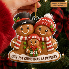 Gingerbread Family - Personalized Custom Shape Mica Ornament - Christmas Gift For Family