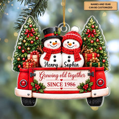 Snowman Love - Personalized Custom Shape Mica Ornament - Christmas Gift For Couple