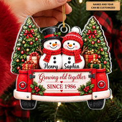 Snowman Love - Personalized Custom Shape Mica Ornament - Christmas Gift For Couple