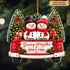 Snowman Love - Personalized Custom Shape Mica Ornament - Christmas Gift For Couple