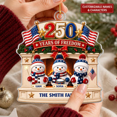 Freedom Snowman Family - Personalized Custom Shape Mica Ornament - Christmas Gift For Couple
