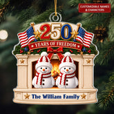 Freedom Snowman Family - Personalized Custom Shape Mica Ornament - Christmas Gift For Couple