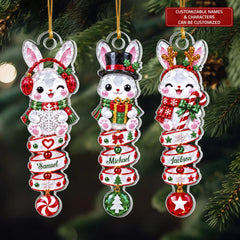 Christmas Bunny Crystal Spiral - Personalized Custom Shape Mica Ornament - Christmas Gift For Family