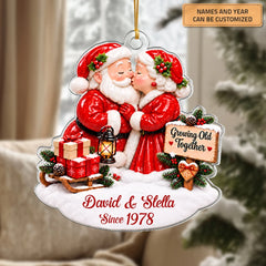 Christmas Santa Couple - Personalized Custom Shape Mica Ornament - Christmas Gift For Family