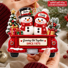 Christmas Snowman Couple - Personalized Custom Shape Mica Ornament - Christmas Gift For Family