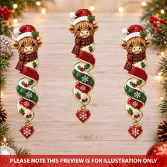 Christmas Highland Cow - Pesonalized Custom Shape Mica Ornament - Christmas Gift For Family