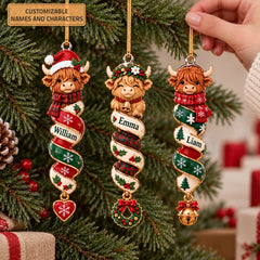 Christmas Highland Cow - Pesonalized Custom Shape Mica Ornament - Christmas Gift For Family