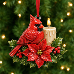 Cardinal Poinsettia Candle Mica Ornament NCU0HT032