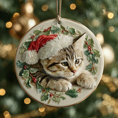Christmas Tabby Cat Ceramic Ornament NCU0DH171