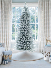 7.5' King Flock® Slim Artificial Christmas Tree with 650 Warm White LED Lights