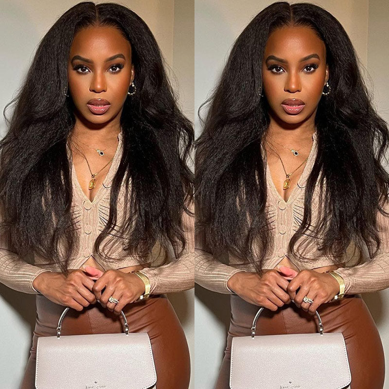 Kinky Straight 13x6 HD Transparernt Lace Front Wigs Human Hair Pre Plucked With Baby Natural Black For Women