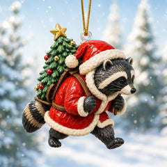 Raccoon Santa Claus Mica Ornament NCU0HT026