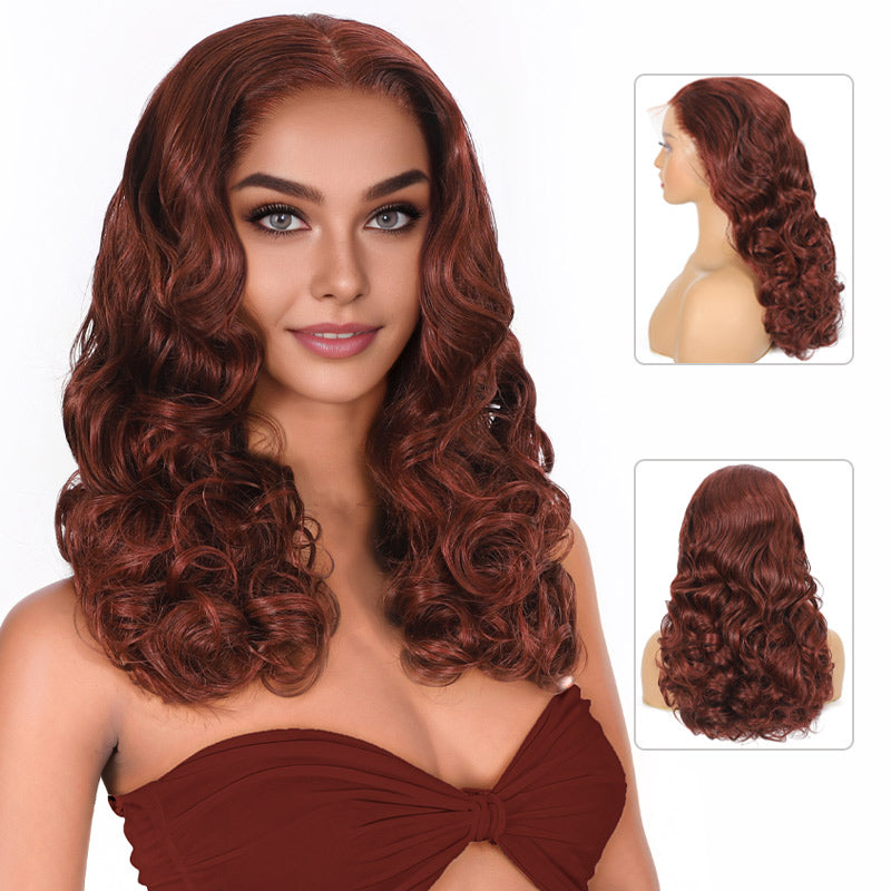 Luxury Human Hair Wig Reddish Brown 300% Density Double Drawn Lace Wig Fumi Egg Curly Loose Wave 5x5/13x4 HD Transparent Lace Frontal Wigs