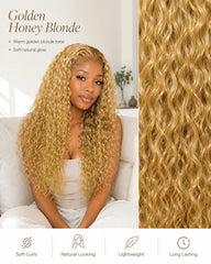 100% Human Hair Honey Blonde Water Wave Wig 13x4 | Glueless, Natural Look