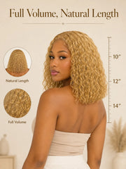 100% Human Hair Honey Blonde Water Wave Bob Wig 13x4 | Glueless, Natural Look