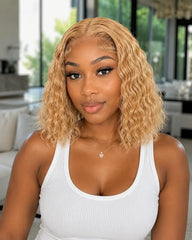 100% Human Hair Honey Blonde Water Wave Bob Wig 13x4 | Glueless, Natural Look