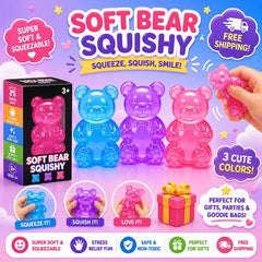 NeeDoh Soft Bear Squishy Kawaii Sensory Fidget Toy Stress Relief (Pink, Blue, Purple)