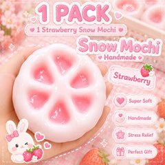 Strawberry Snow Mochi Squishy Handmade Crunchy Sand Hidden Color Reveal ASMR Sensory Gift
