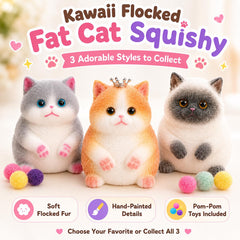 Kawaii Flocked Fat Cat Squishy Stress Relief Fidget Toy Hand Painted Taba Squishy Gift