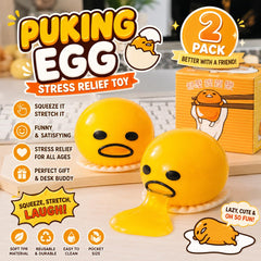 Puking Egg Stress Relief Toy: Funny Squeeze Yolk Fidget Desk Buddy (2 Pack)