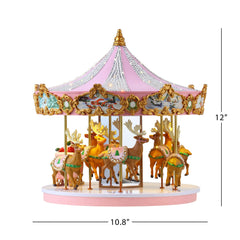 12 in. Animated & Musical Pink Crystal Carousel