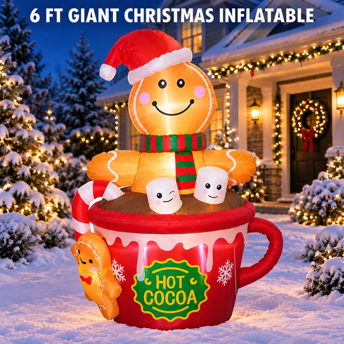 🎄Cute Christmas Hot Cocoa Cup Gingerbread Man Inflatable Doll