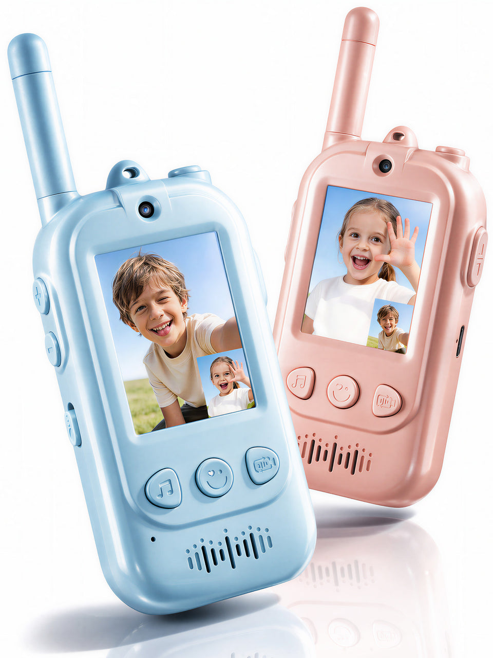 Blue and pink kids video walkie talkies