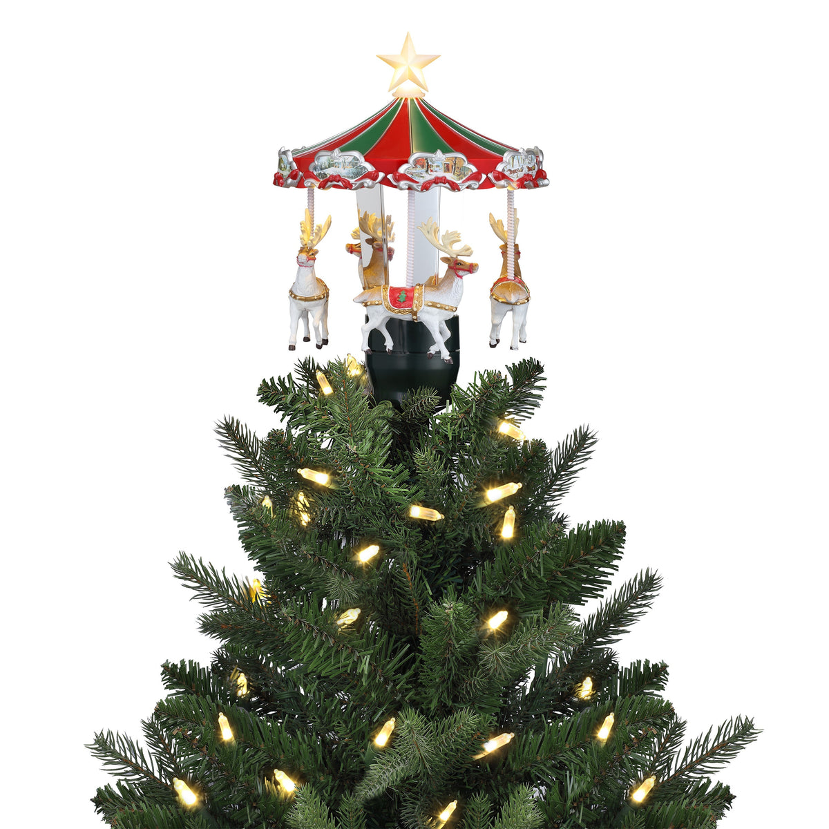 11 in. Animated Carousel Tree Topper