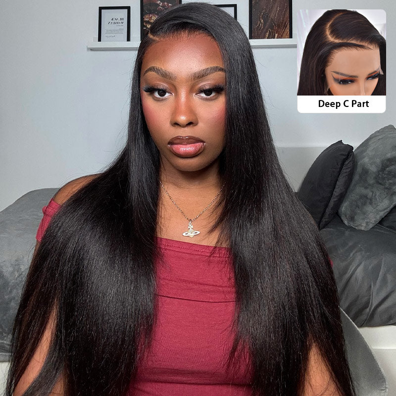 Natural Black Straight Hair 13x6 HD Transparent Lace Frontal Wig Pre Plucked With Baby Hair For Women