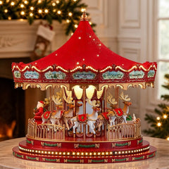 17 in. Animated Deluxe Snowflake Crystal Carousel - Red
