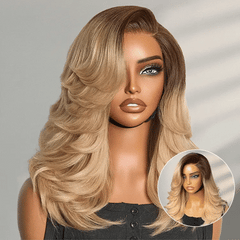 Ombre Blonde Blow Out Layered Cut Wavy Glueless HD Minimalist Lace Wig