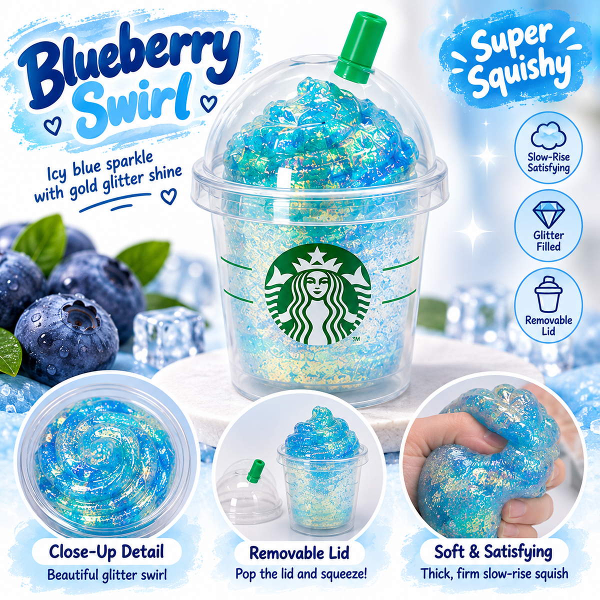 Coffee Shop Frappe Glitter Squishy Slow Rise Sensory Fidget Toy ASMR Stress Relief Kawaii Drink Gift