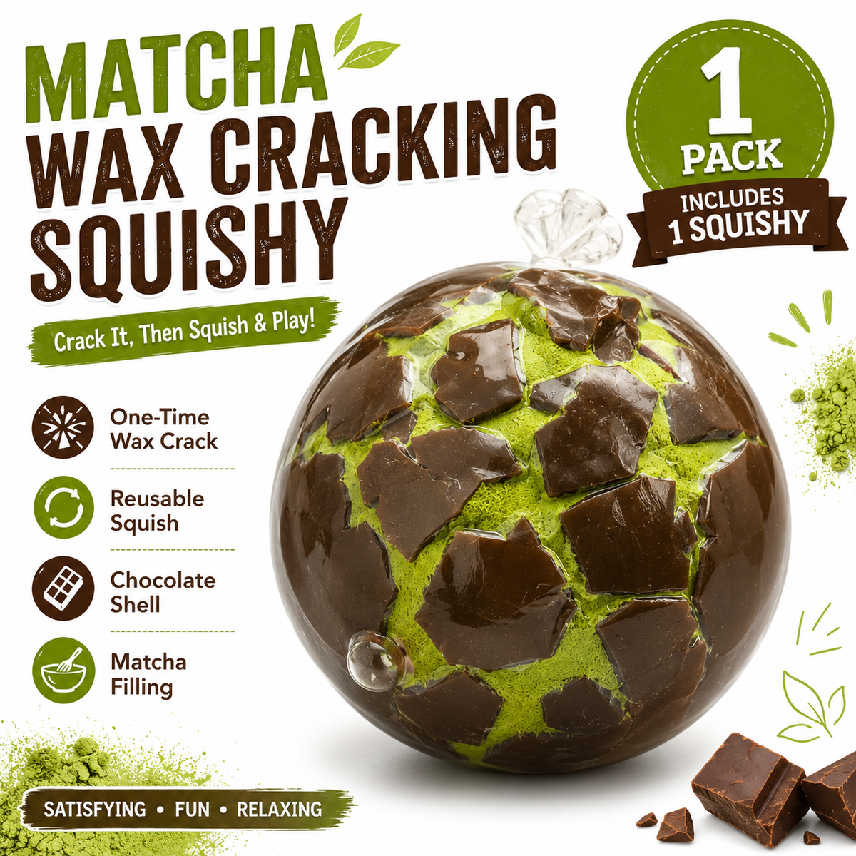 Matcha Wax Cracking Squishy ASMR Stress Ball Sensory Fidget Toy Crackling Crunch Gift