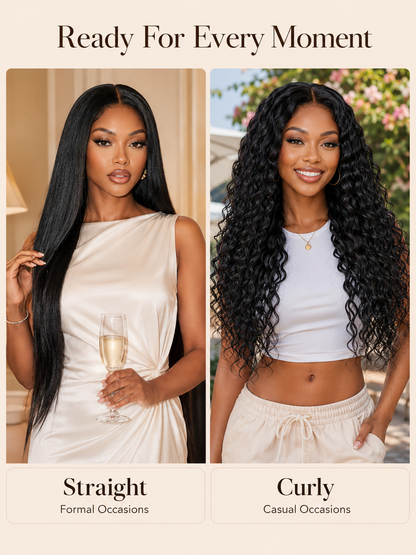 13x4 Pre-Cut Lace Beach-Ready 2-In-1 Straight To Water Wave Glueless 100% Human Hair Wig
