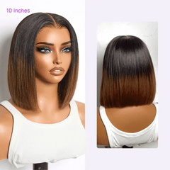 All-Day Comfort™ Wig Ombre Brown Silky Blunt Cut Bob Glueless 7x6 Closure HD Lace Wig Pre-Cut Lace