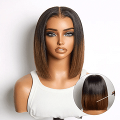 All-Day Comfort™ Wig Ombre Brown Silky Blunt Cut Bob Glueless 7x6 Closure HD Lace Wig Pre-Cut Lace