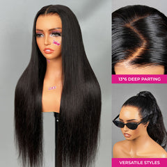 Full 13x6 ISEE Wear Go Silky Straight Glueless Wig Invisi Draw-strings HD Lace Front Wig