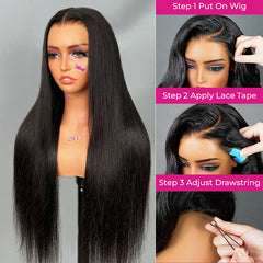Full 13x6 ISEE Wear Go Silky Straight Glueless Wig Invisi Draw-strings HD Lace Front Wig