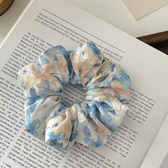 Blue Floral Crinkled Fabric Scrunchie