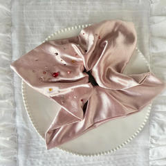 Pink Satin Rhinestone Square Scrunchie