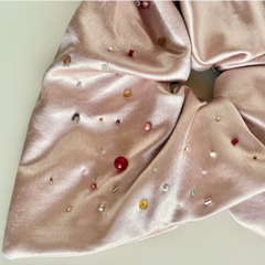 Pink Satin Rhinestone Square Scrunchie