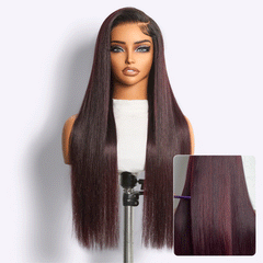 All-Day Comfort Wig 180% Density Rich Dark Plum Bone Straight with Baby Hair PartingMax Glueless 7x6 Closure HD Lace Wig Pre-Cut Lace