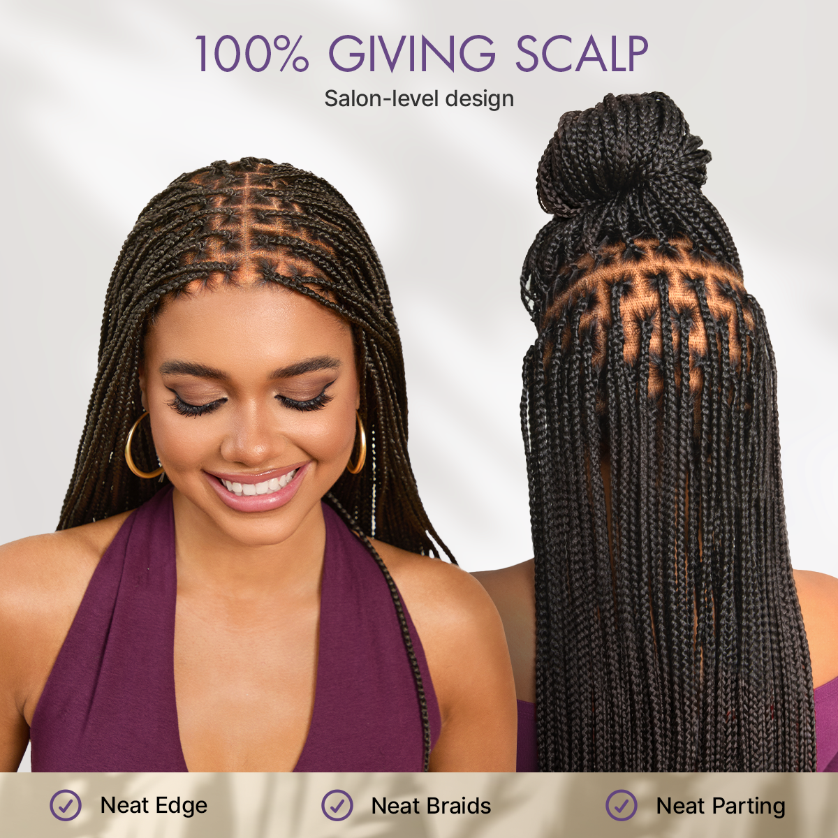 💖Real Scalp Knotless Braided Wig – Lightweight Fit