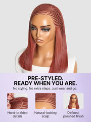 Trendy Copper Red Fulani Braids Straight 13x4 Frontal Lace Bob Wig Pre-cut Lace Drawstring Cap - US Only