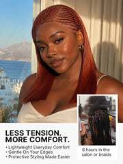 Trendy Copper Red Fulani Braids Straight 13x4 Frontal Lace Bob Wig Pre-cut Lace Drawstring Cap - US Only